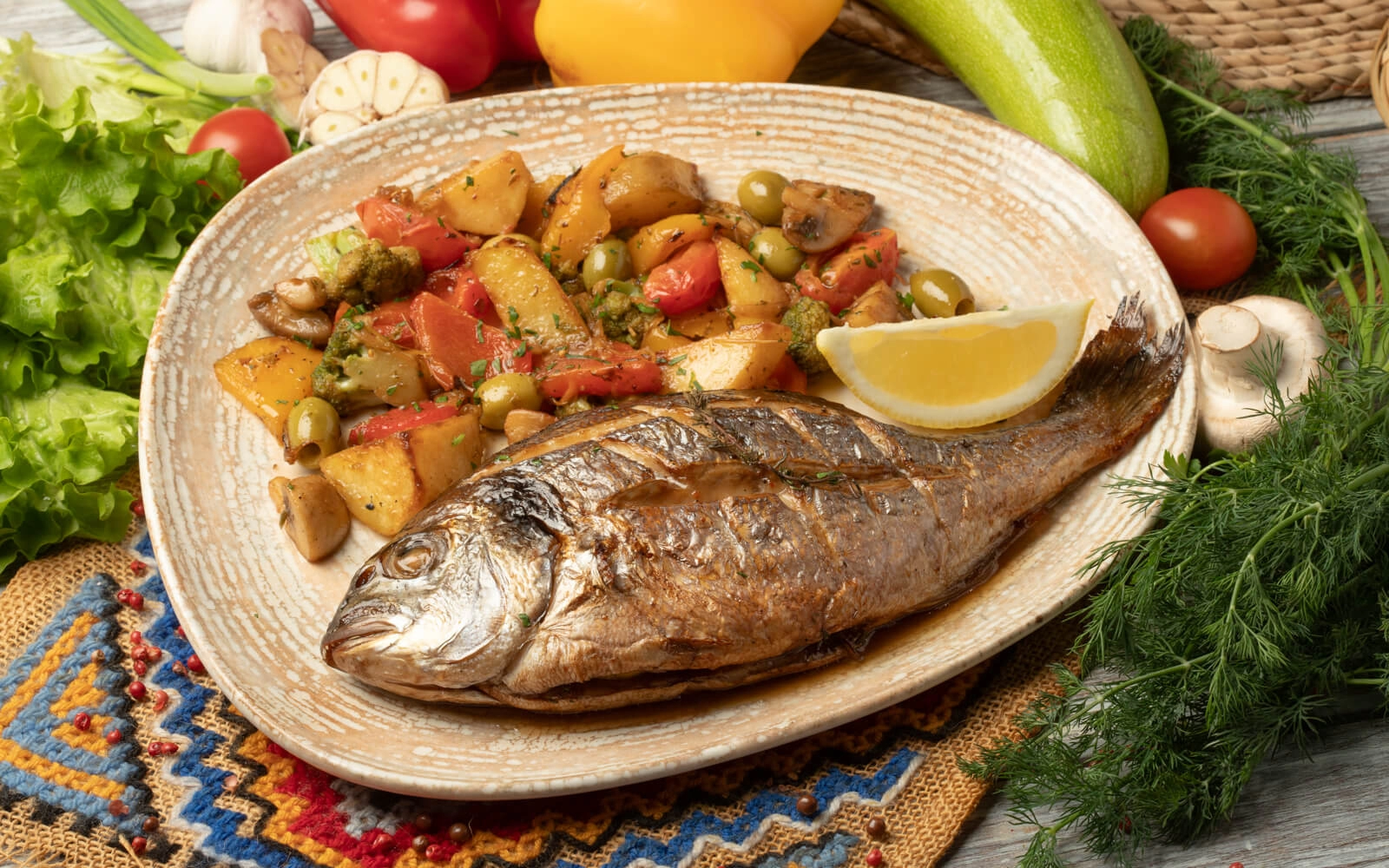 Baked Dorado with vegetables