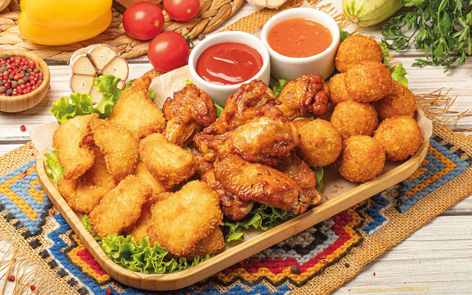 Platter with wings, fillet and nuggets