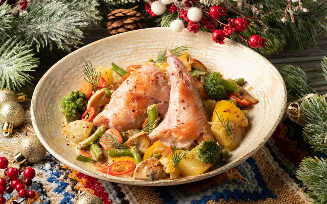 Iepuraș cu legume în sos alb