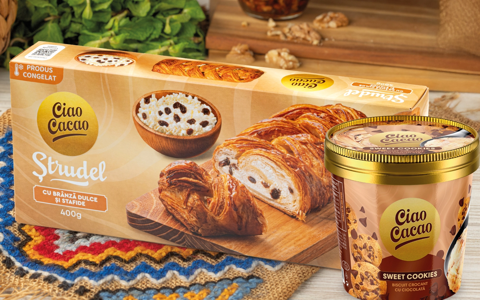Ștrudel cu brânză dulce și stafide + Înghețată Sweet Cookies