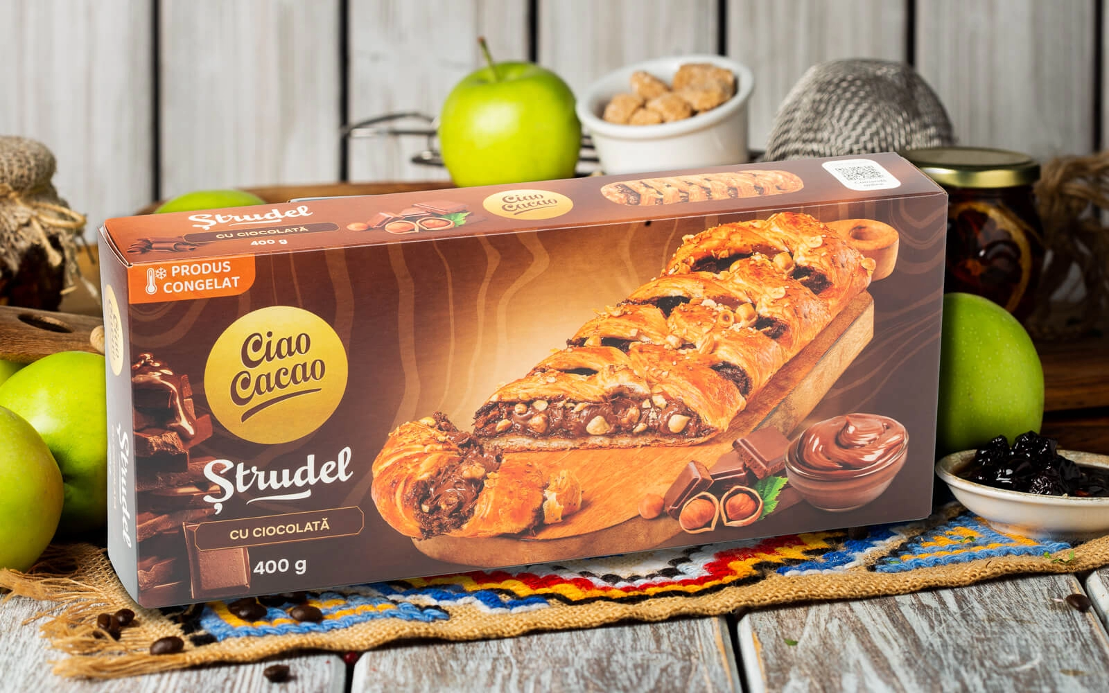 Frozen product. Strudel with chocolate cream