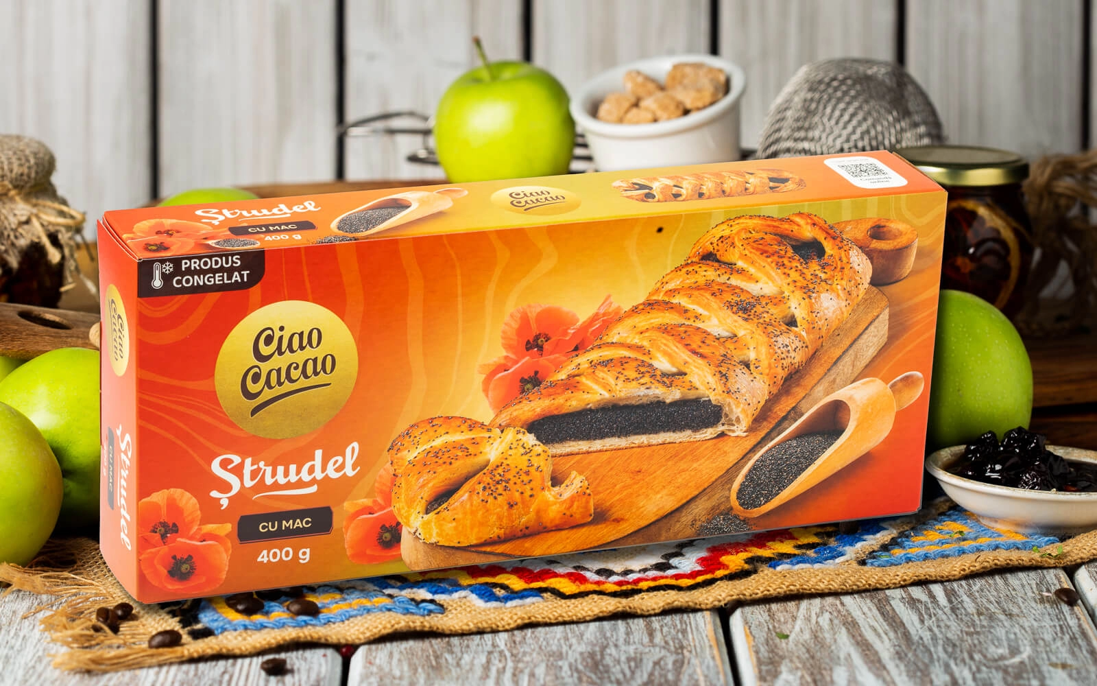 Frozen product. Strudel with poppy seeds